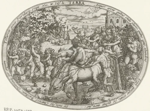 Triomftocht van Bacchus en Silenus: het element aarde by Abraham van den Hecken, print, 1620-1655