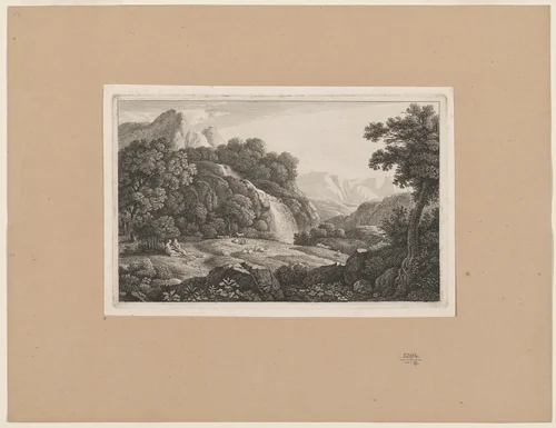 Classical Landscape with a Flutist by Monogrammist D, print, 1700-1800