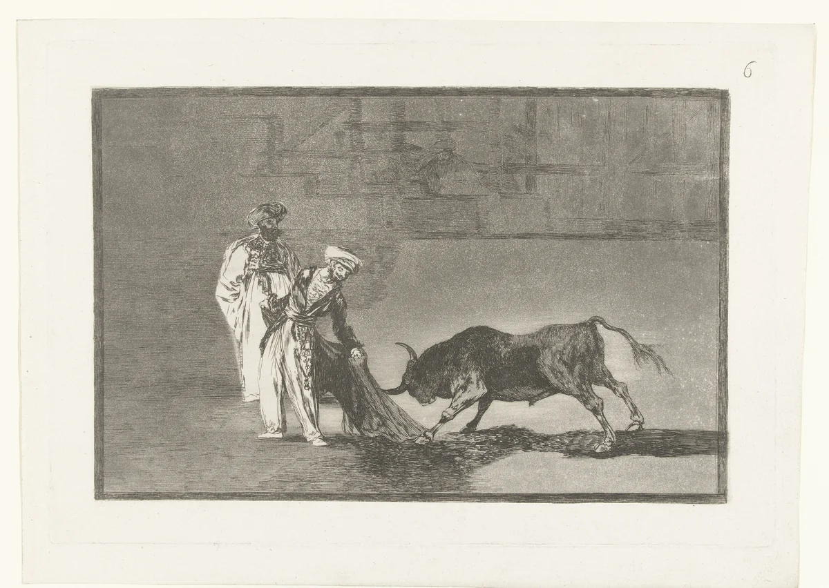 Stierenvechters in een arena by Francisco de Goya, print, 1811-1816
