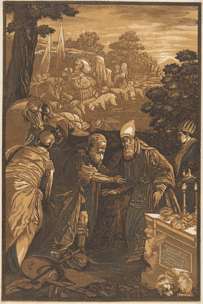 Melchisedech Blessing Abraham by John Baptist Jackson; Francesco Bassano II, print, 1743