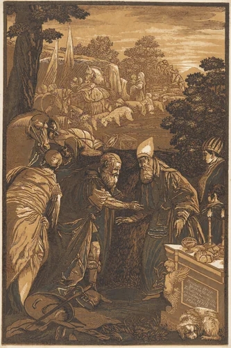 Melchisedech Blessing Abraham by John Baptist Jackson; Francesco Bassano II, print, 1743