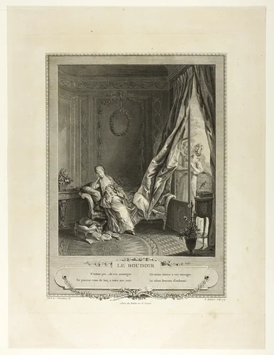 The Boudoir, from Monument du Costume Physique et Moral de la fin du Dix-huitième siècle by Pierre Maleuvre, print, 1774