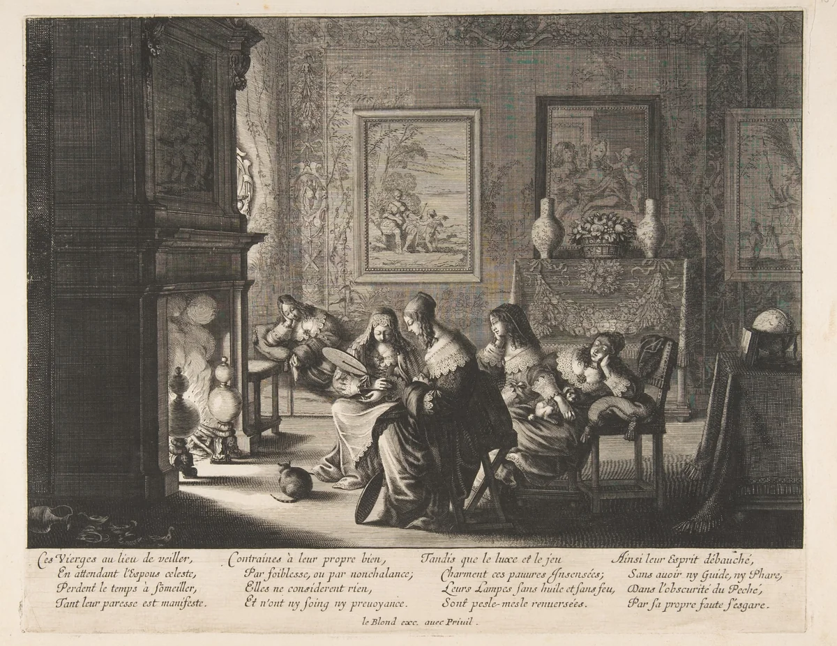 Foolish Virgins Sleeping by Abraham Bosse, print, 1630-1640