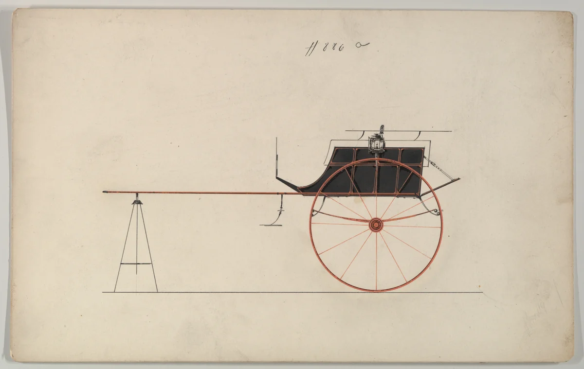 Design for Tandem Cart, no. 886a by Brewster & Co., drawing, 1870-1874
