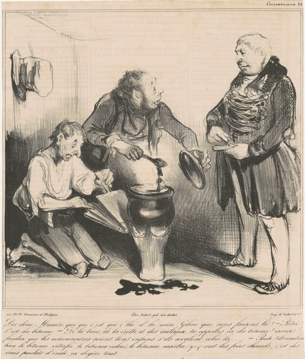 Dis donc, Macaire, qué que c'est que c'thé... by Honoré Daumier, print, 1838