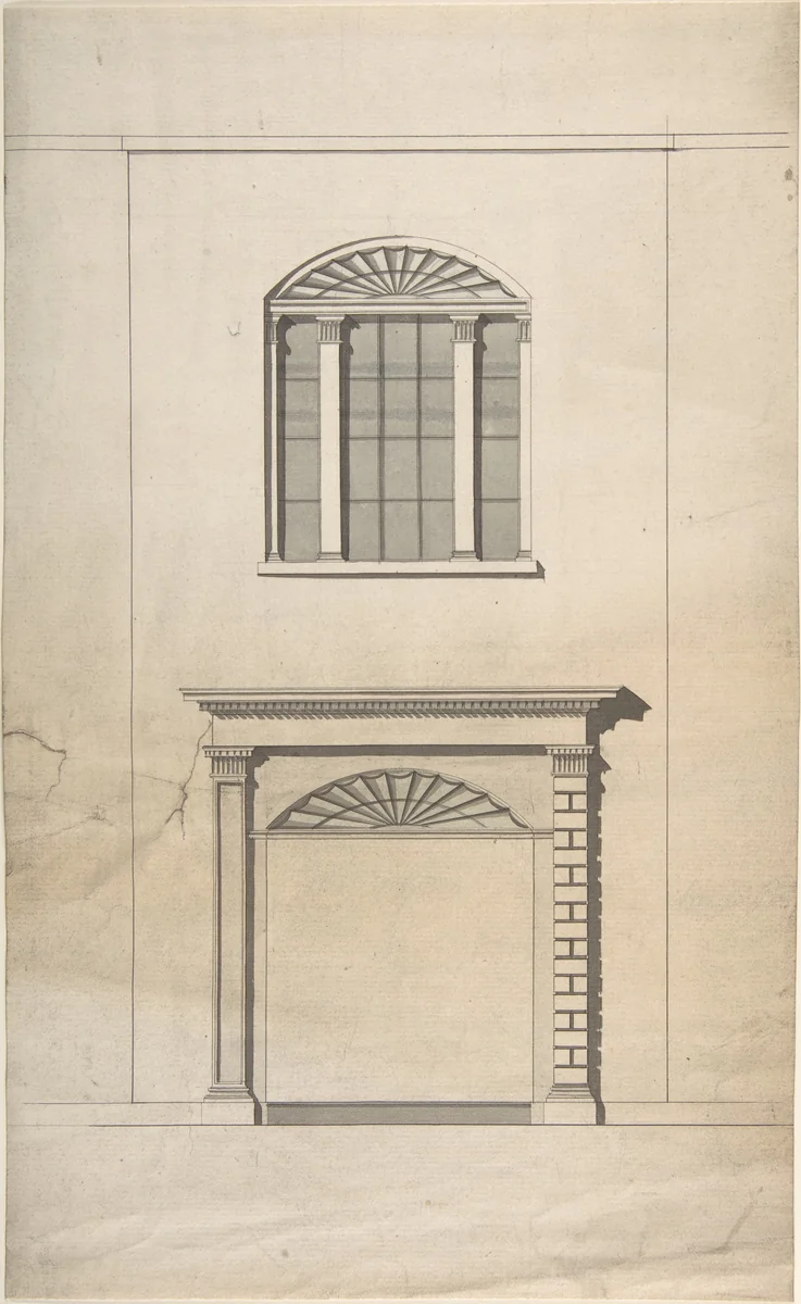 Design for a Fireplace and Window by anonymous, drawing, 1700-1800