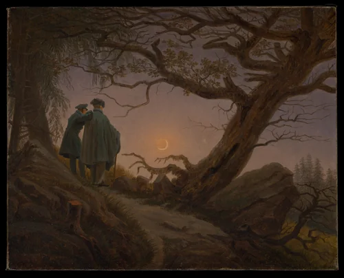 Two Men Contemplating the Moon by Caspar David Friedrich, painting, 1825-1830