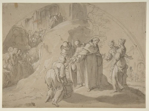 Saint Philip Benizi Converting Two Wicked Women at the City of Todi by Bernardino Poccetti, drawing, 1608-1609