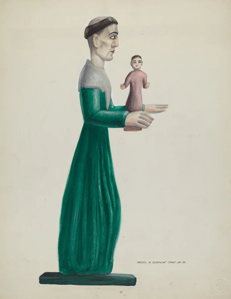 Carved and Painted Wooden Santo (St. Joseph) by Majel G. Claflin, index of american design, 1935-1942