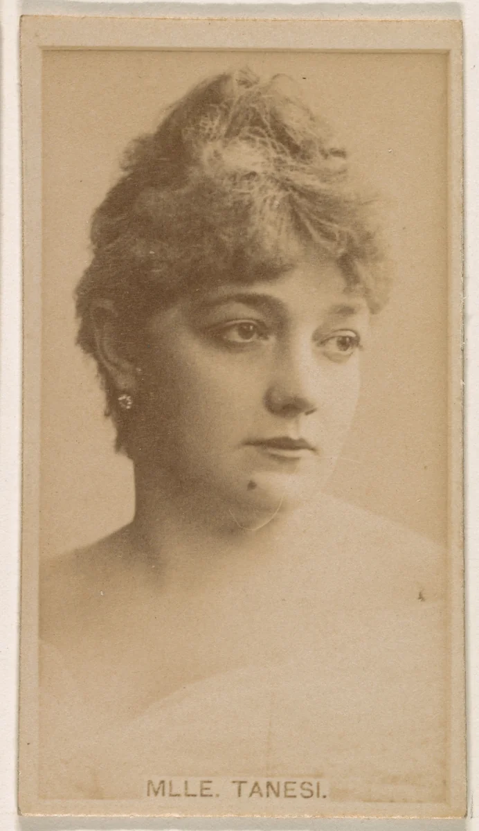 Mlle. Tanesi, from the Actresses series (N245) issued by Kinney Brothers to promote Sweet Caporal Cigarettes by Kinney Brothers Tobacco Company, photograph, 1890