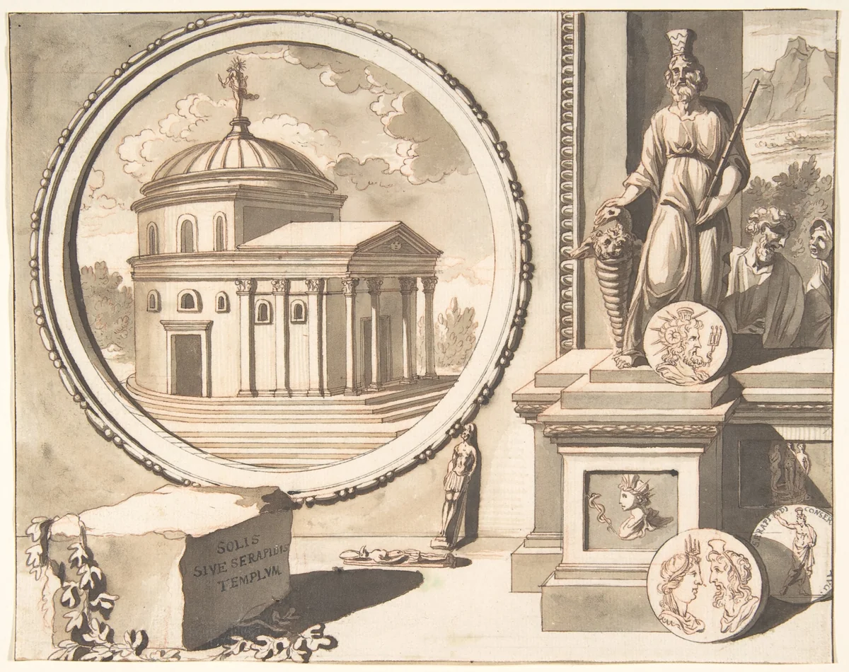 A Recontruction of the So-Called Temple of Serapidis by Jan Goeree, drawing, 1690-1704