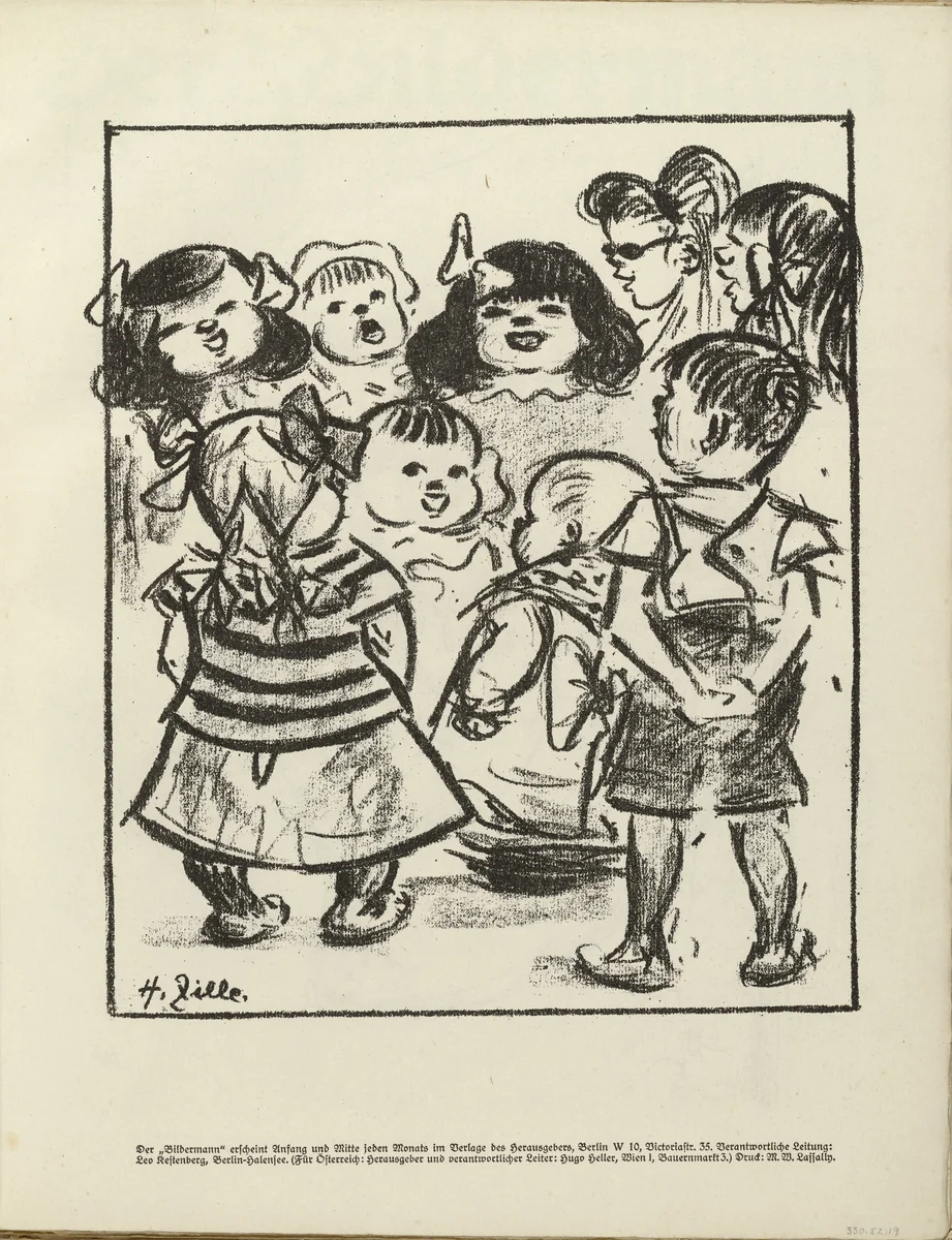Study with Singing Children (Studienblatt mit singenden Kindern) (plate, folio 11) from the periodical Der Bildermann, vol. 1, no. 5 (June 1916) by Heinrich Zille, periodical, 1916