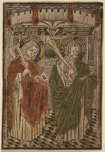 Saint Matthias and Saint Jude with Articles from the Credo by Master d, print, 1450-1460