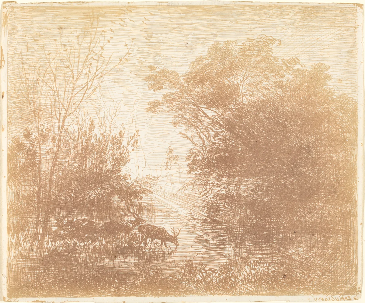 Deer (Les Cerfs) by Charles-François Daubigny, print, 1862