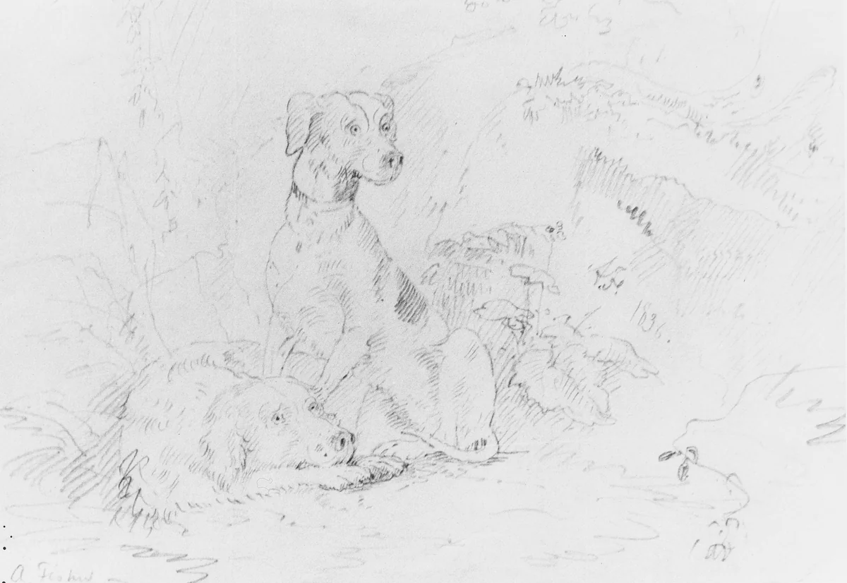 Scene with Dogs (from McGuire Scrapbook) by Alvan Fisher, artwork, 1836