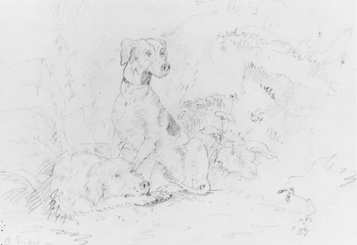 Scene with Dogs (from McGuire Scrapbook) by Alvan Fisher, artwork, 1836