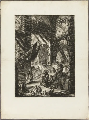 The Staircase with Trophies, plate 8 from Imaginary Prisons by Giovanni Battista Piranesi, print, 1761