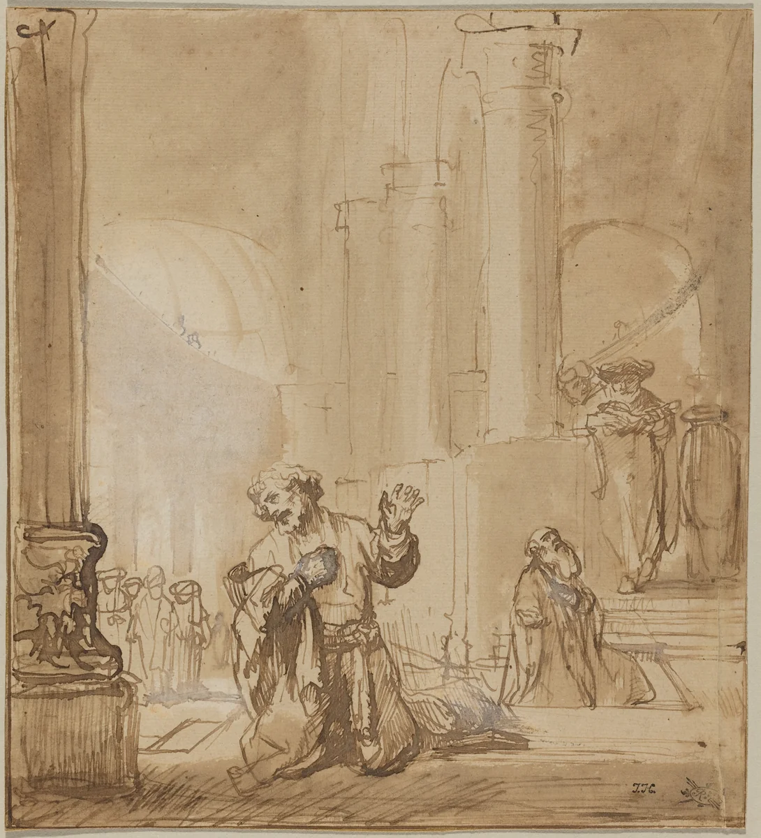 The Parable of the Publican and the Pharisee by Rembrandt van Rijn, drawing, 1645-1655