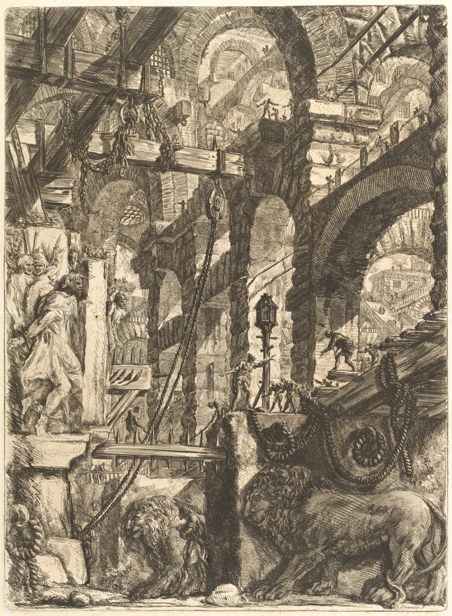 The Lion Bas-Reliefs by Giovanni Battista Piranesi, print, 1761