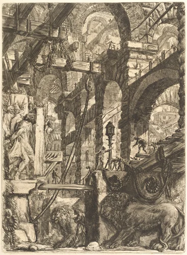 The Lion Bas-Reliefs by Giovanni Battista Piranesi, print, 1761