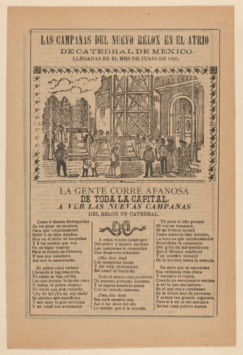 Broadsheet relating to the new clock installed in the cathedral in Mexico City in June 1905 by José Guadalupe Posada, print, 1905