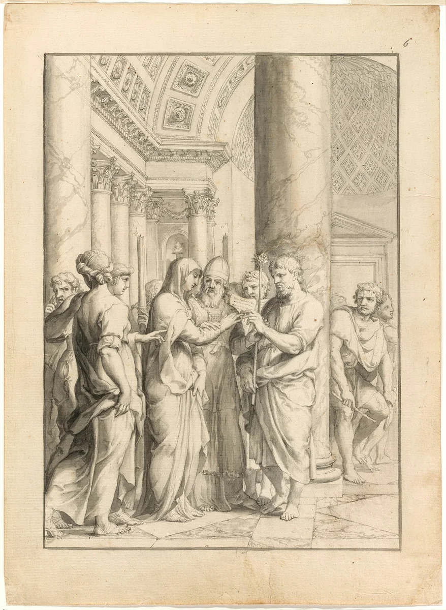 Marriage of the Virgin by Jacques Stella, drawing, 1635-1645