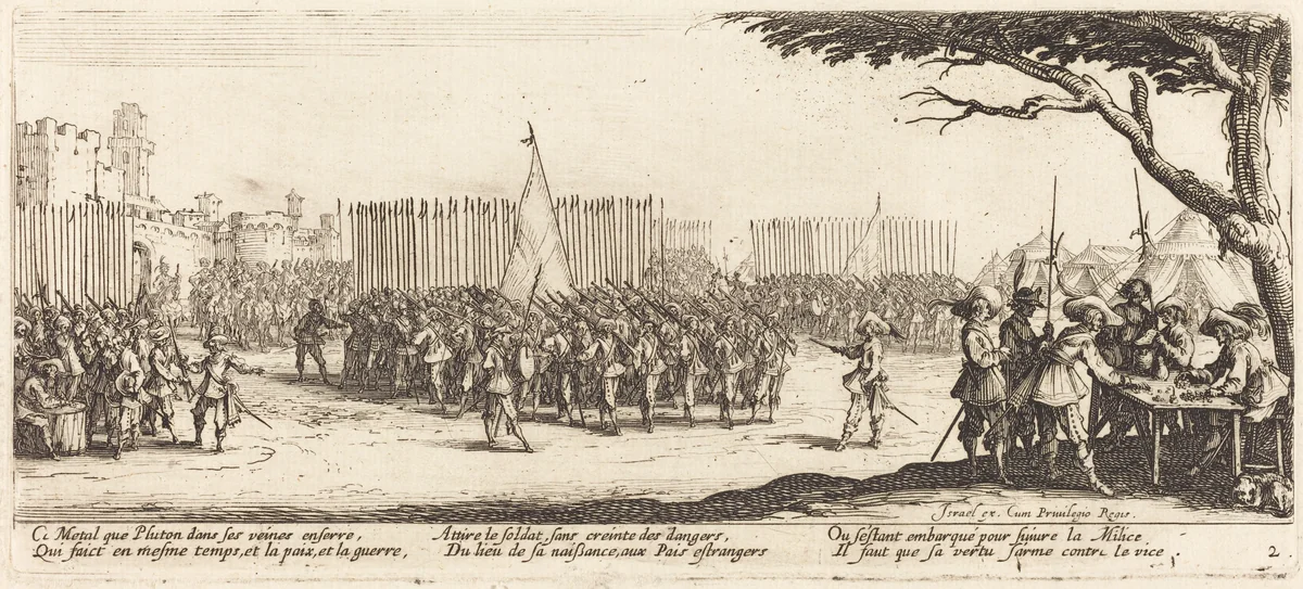 Recruitment of Troops by Jacques Callot, print, 1633