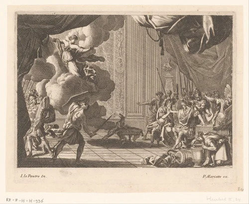Aegeus herkent zijn zoon Theseus by Jean Lepautre, print, 1628-1682