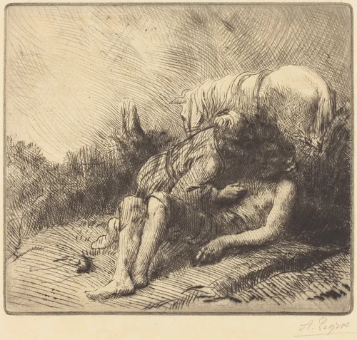 The Good Samaritan (Le bon samaritain) by Alphonse Legros, print, 1837-1911