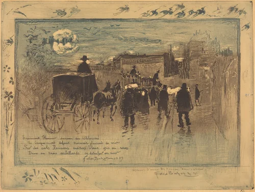Convoi Funèbre au Boulevard de Clichy (Funeral Procession on the Boulevard de Clichy) by Félix-Hilaire Buhot, print, 1887