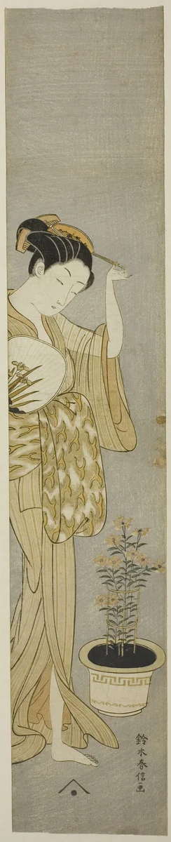 Beauty Adjusting her Hairpin by Suzuki Harunobu (鈴木春信), print, 1763-1770