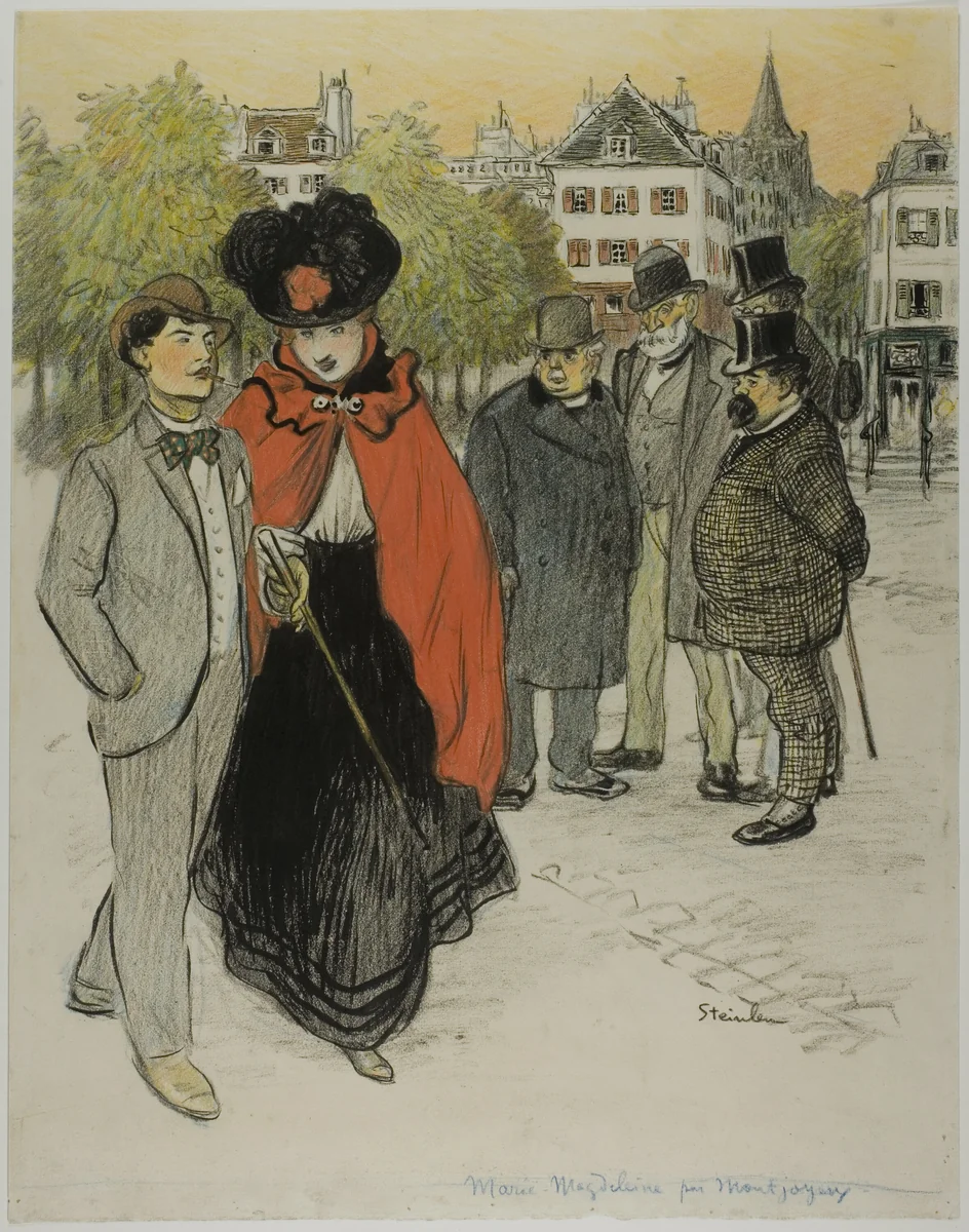 Gentleman Watching a Couple Promenading by Théophile Alexandre Steinlen, drawing, 1890-1899