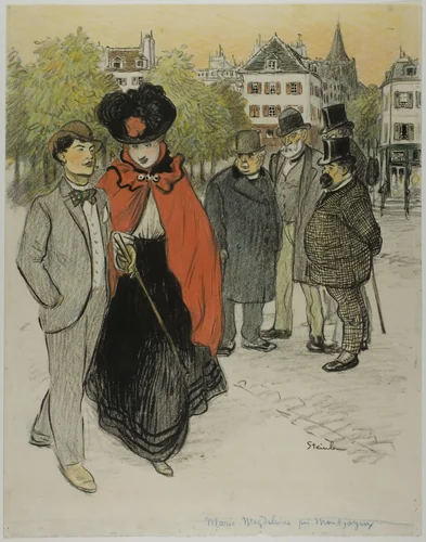 Gentleman Watching a Couple Promenading by Théophile Alexandre Steinlen, drawing, 1890-1899