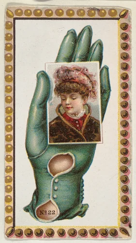 Card Number 22, cut-out from banner advertising the Opera Gloves series (G29) for Allen & Ginter Cigarettes by Allen & Ginter, print, 1885-1895
