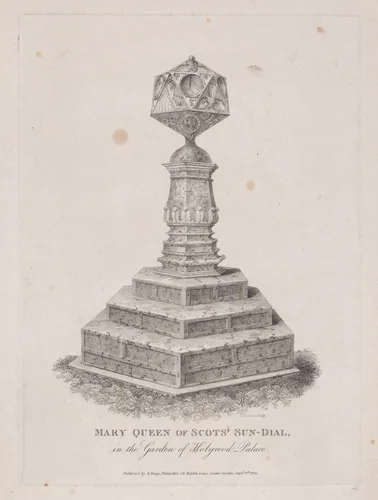 Mary, Queen of Scots's Sundial, in the garden of Holyrood Palace by T. Levens, print, 1822