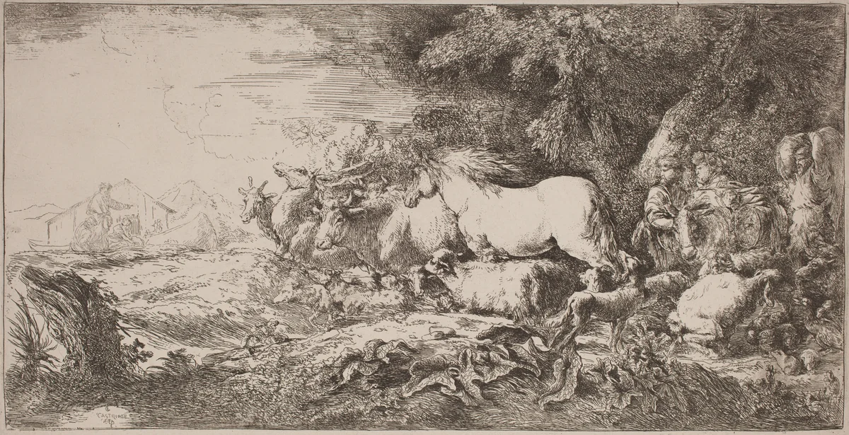 The Animals Going toward the Ark by Giovanni Benedetto Castiglione, print, 1650-1655