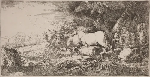 The Animals Going toward the Ark by Giovanni Benedetto Castiglione, print, 1650-1655