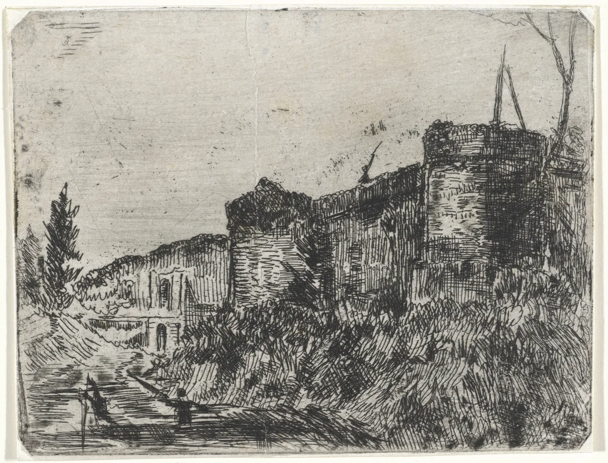 Vestingmuur met schildwacht by Arnoud Schaepkens, print, 1831-1904