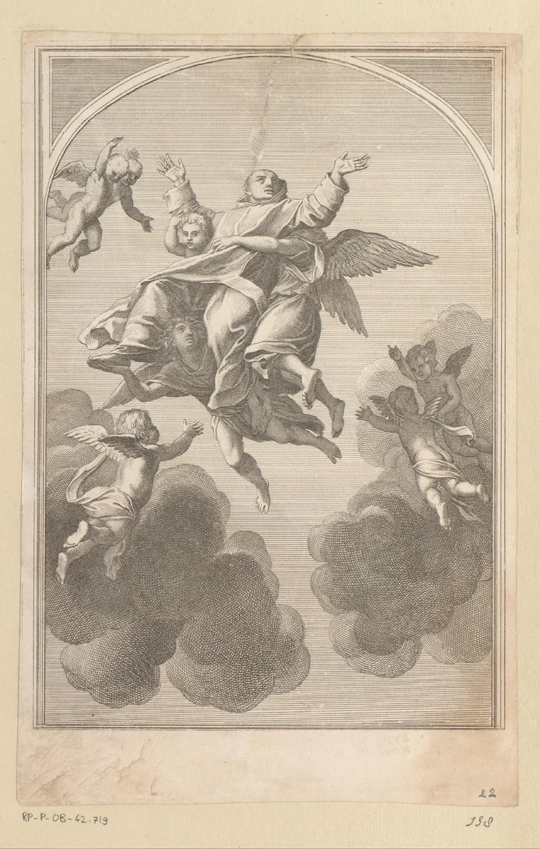 Heilige Bruno ten hemel opgenomen by Sébastien Leclerc, print, 1647-1714