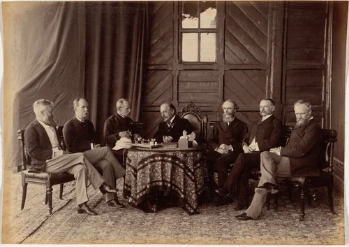 Lord Dufferin and the Supreme Council of Government of India by Raja Deen Dayal, photograph, 1887