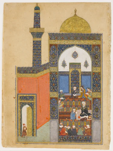 "Laila and Majnun at School", Folio from a Khamsa (Quintet) of Nizami of Ganja by Ja'far Baisunghuri, manuscript, 1406-1457