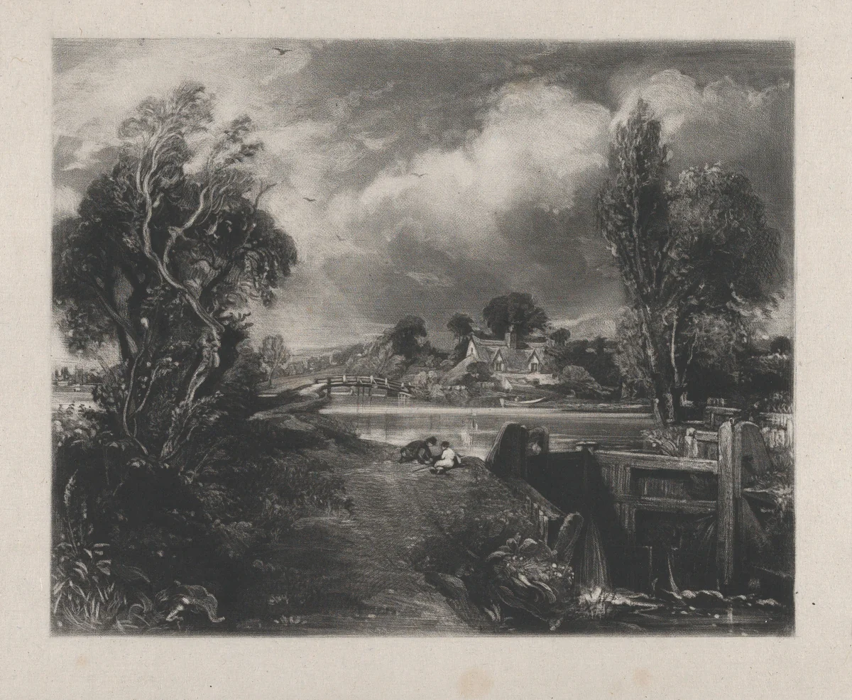 A Lock on the Stour by David Lucas, print, 1830