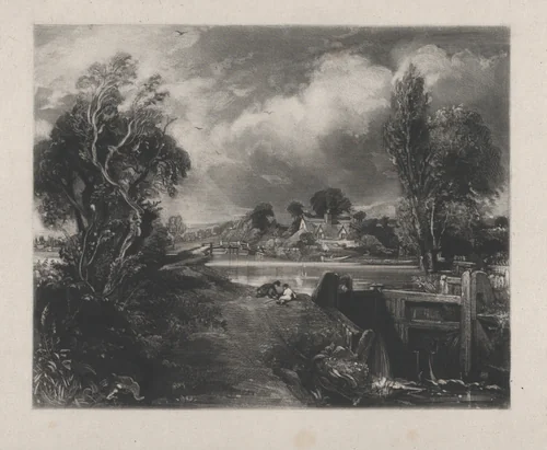 A Lock on the Stour by David Lucas, print, 1830