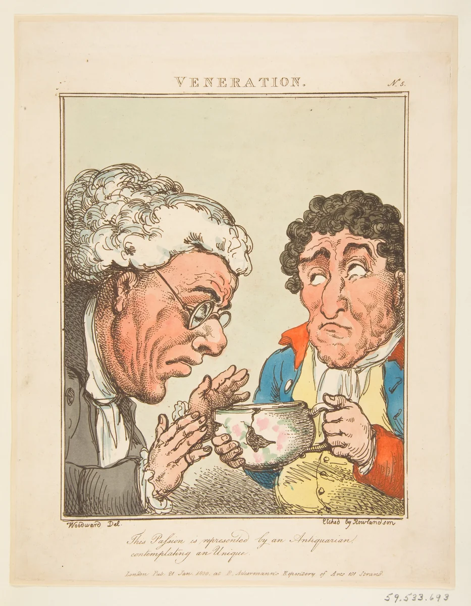 Veneration (Le Brun Travested, or Caricatures of the Passions) by Thomas Rowlandson, print, 1800