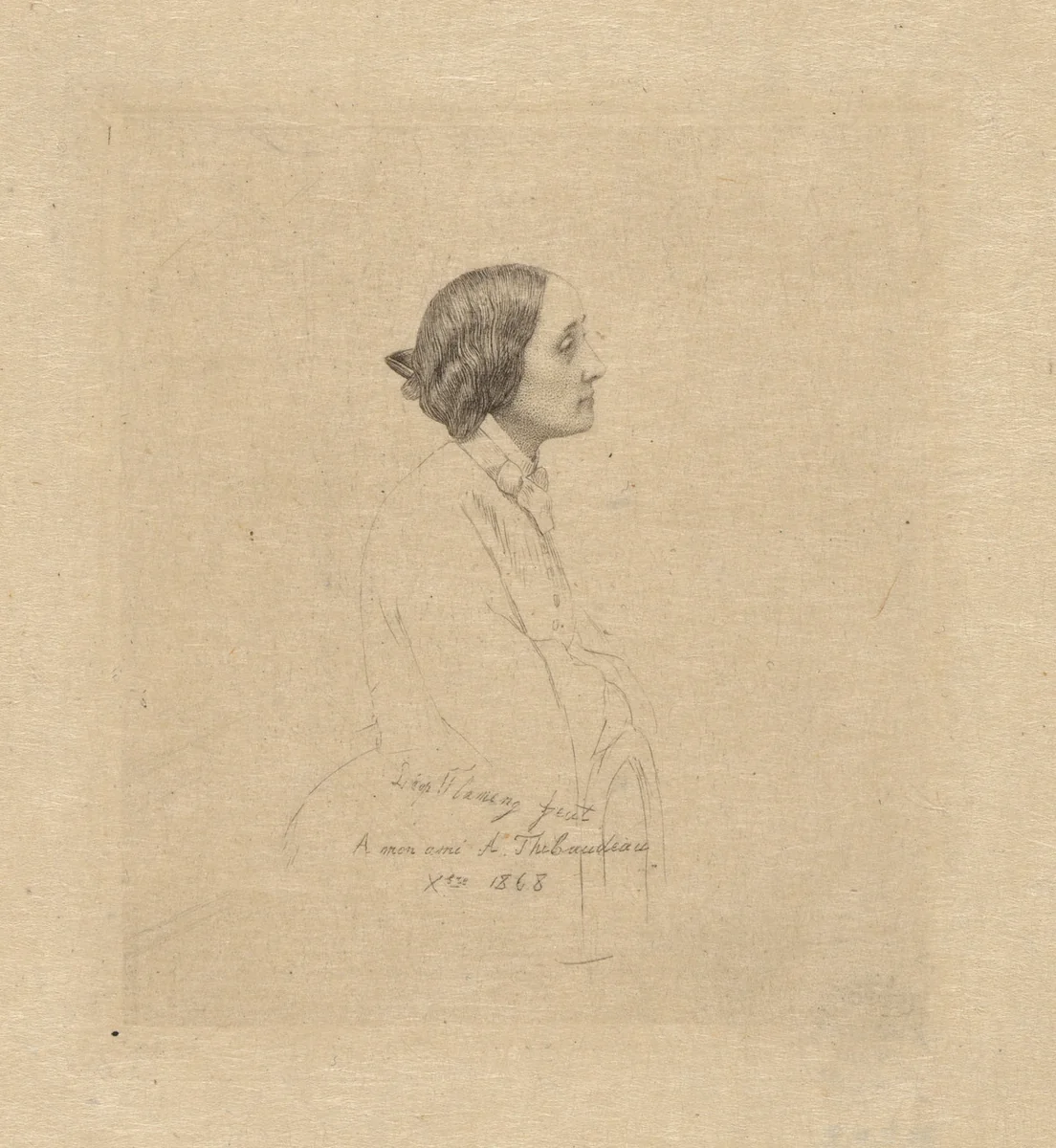 Portrait of Comtesse A. Thibaudeau by Léopold Flameng, print, 1863-1873