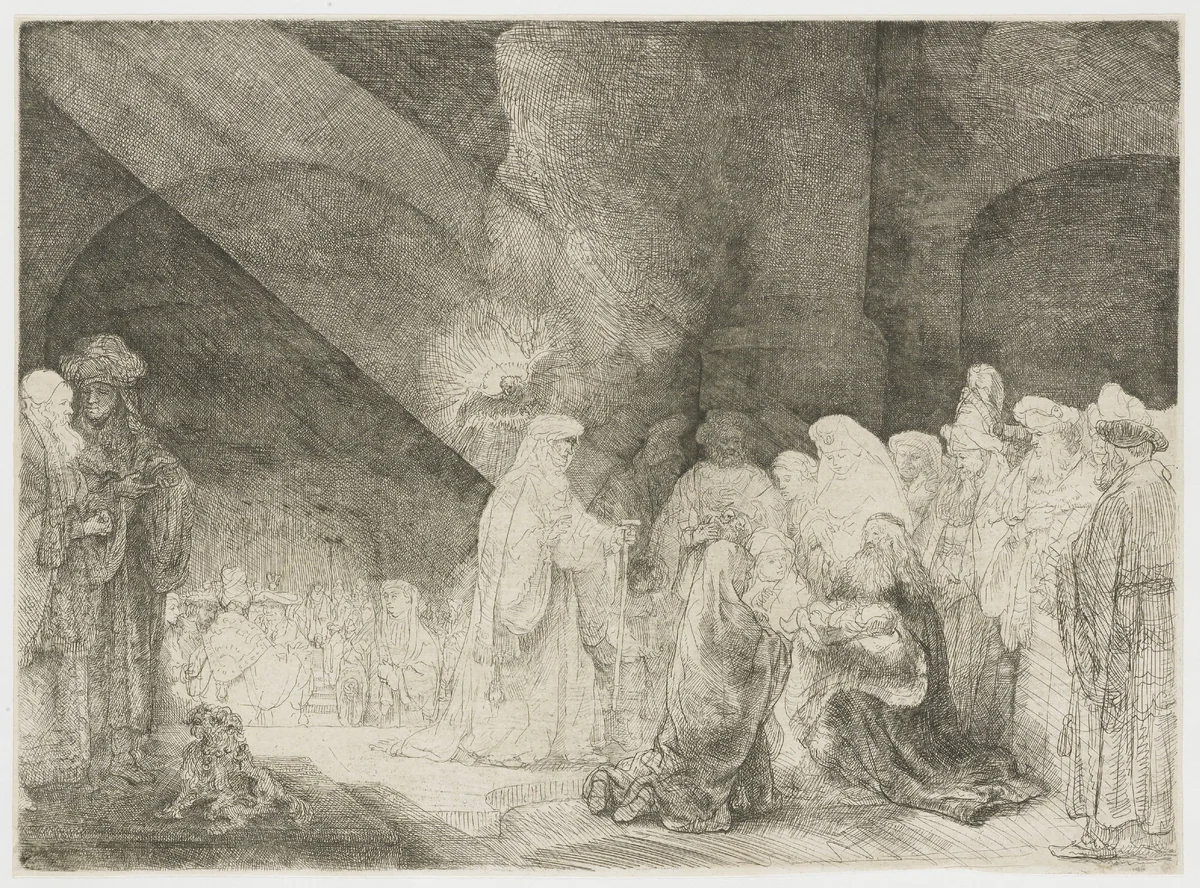 The presentation in the temple: oblong print by Rembrandt van Rijn, print, 1640