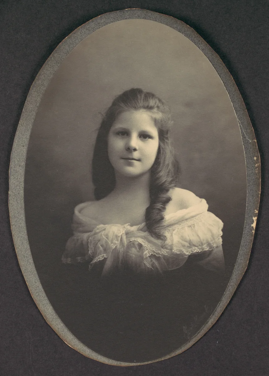 [Girl with White Off-the-Shoulder Dress] by Frederick Gutekunst, photograph, 1890-1899
