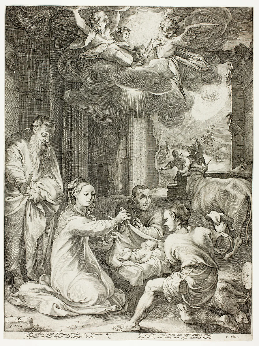 The Adoration of the Shepherds, plate three from The Birth and Early Life of Christ by Hendrick Goltzius, print, 1594