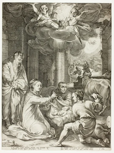 The Adoration of the Shepherds, plate three from The Birth and Early Life of Christ by Hendrick Goltzius, print, 1594