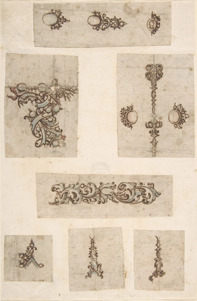 Sheet of Jewelry Designs by anonymous, drawing, 1600-1699